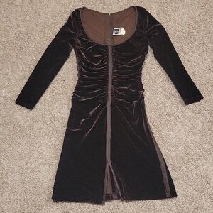 90s Vintage Dark Brown Velvet Long Sleeve Dress Small Witch Grunge